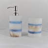 Set accessori bagno 2 pezzi in Alabastro con dispenser e portaspazzolini linee blu